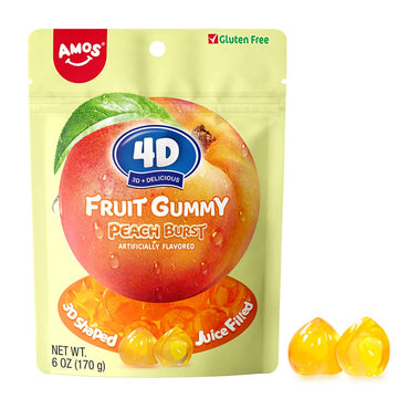 12 Pack x Amos 4D Gummy Southern Peach Burst Peg Bag 170g
